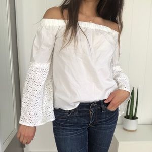Off the shoulder white shirt with eyelet sleeves